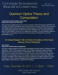 Quantum Optics Theory and Computation. Joseph Elberly, Curtis Broadbent, and Xu Want, Department of Physics And Astronomy