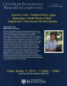 Quantum Dots - Artificial Atoms, Large Molecules or Small pieces of Bulk? Insights from the Time-Domain Ab Initio Studies. Oleg Prezhdo, PhD, Department of Chemistry