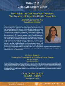 Peering into the Dark Regions of Genomes: The Genomics of Repetitive DNA is Drosophila. Amanda M. Larracuente, PhD, Department of Biology