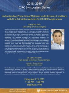 Understanding Properties of Materials under Extreme Conditions with First-Principles Methods for ICF/HED Applications. Suxing Hu, PhD, Department of Laser Energetics