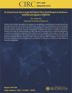 On-Going Research: How to Design More Robust Silicon-Based Nanoporous Membranes Using Molecular Dynamics Simulations. Ali. K Shargh, MSc, Department of Mechanical Engineering