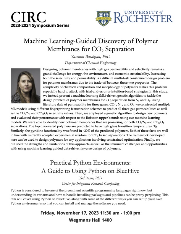 Machine Learning-Guided Discovery of Polymer Membranes for CO2 Separation & Practical Python Environments: A Guide to Using Python on BlueHive