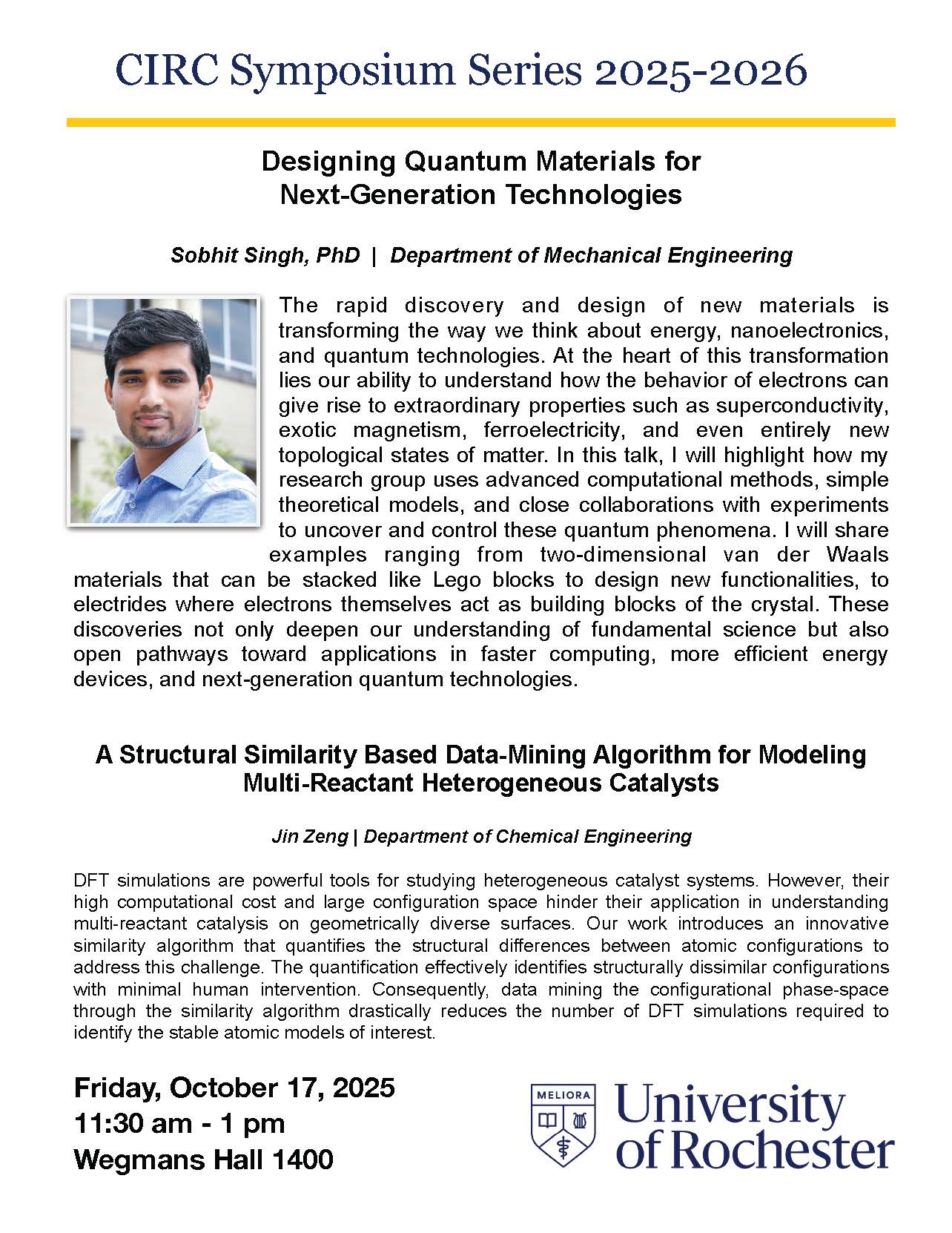 Designing Quantum Materials for
Next-Generation Technologies. Sobhit Singh, PhD, Department of Mechanical Engineering